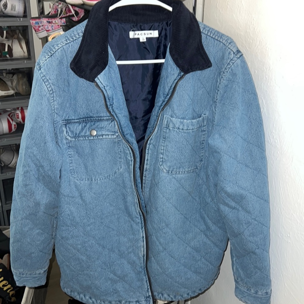 Pacsun Denim Quilted Zip Up Suede Collar Jacket